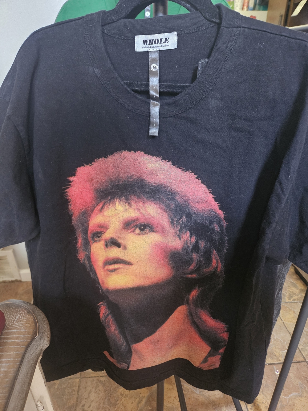 WHOLE x David Bowie Ziggy Stardust Portrait Black Tee Shirt Size M Boxy